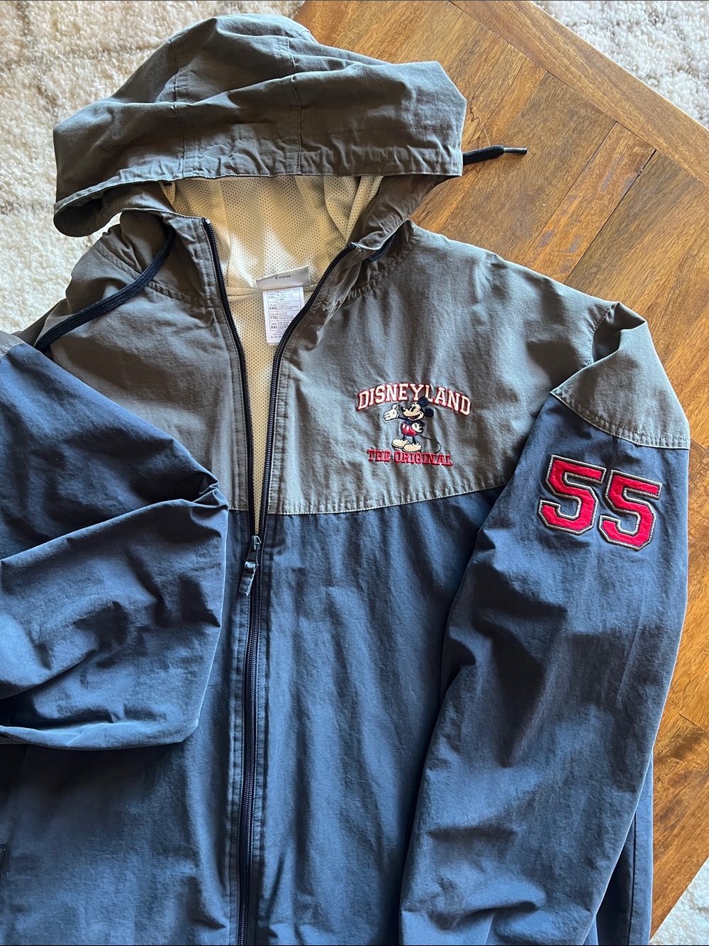 Disneyland Men’s XXL Hooded Windbreaker Jacket - Grey & Navy with Red Accents